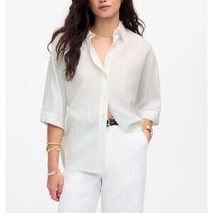 Madewell Oversized Pleated-Sleeve Button-Up Shirt Womens XS White Linen Cotton